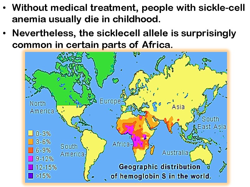 Without medical treatment, people with sickle-cell anemia usually die in childhood.  Nevertheless, the